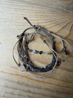 Pura Vida Beige and Gray Multi-Strand Cord Bracelet Set